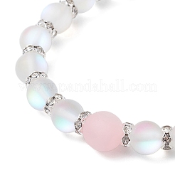 Bracelets extensibles en perles rondes de pierre de lune synthétique givrées et de résine pour hommes et femmes&nbsp;BJEW-JB12455