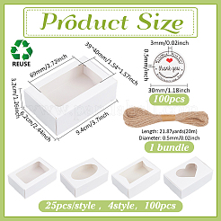 100 stücke 4 arten sichtbar fenster kraft papier karton schmuck geschenk boxen&nbsp;CON-PH0003-34