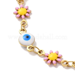 Bracelets à maillons en acier inoxydable 304 émaillé avec motif marguerite et mauvais œil pour femmes&nbsp;LS-BJEW-B079-03G