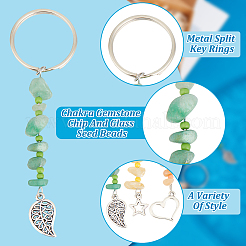 2 ensemble de porte-clés en pierres précieuses chakra avec perles de rocaille en verre&nbsp;KEYC-HY0001-23