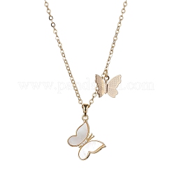Collier pendentif papillon en coquillage naturel avec chaînes câblées en laiton&nbsp;NJEW-TA00133