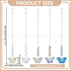 5 pendentif décoratif en cristal de quartz papillon 5 couleurs&nbsp;HJEW-AR0001-20