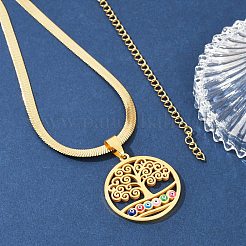Collane con ciondolo a spina di pesce in acciaio inossidabile 201 con albero della vita e malocchio&nbsp;NJEW-K253-34G