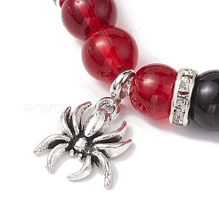 2 Stück 10 mm rundes Craquelé-Glas & rotes Glas & rosa Glas & schwarze Glasperlen-Stretcharmband-Set für Liebhaber&nbsp;BJEW-JB10325-03
