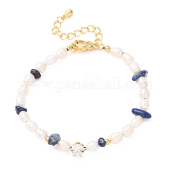 Braccialetti con scaglie di lapislazzuli naturale e perle naturali a forma di chicco di riso&nbsp;GG-CBA3297-13G-D