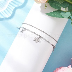2 pièce 2 styles 304 chaîne de câble en acier inoxydable chaîne trombone breloque double couche bracelets de cheville pour femmes&nbsp;AJEW-AN00740-02