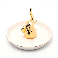 Porte-bague éléphant en porcelaine&nbsp;DJEW-WH0007-25