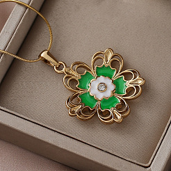 Collane con ciondolo a forma di fiore verde in acciaio inossidabile chirurgico 316 per donna&nbsp;AT0349