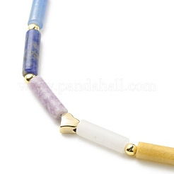 Collana di perline a colonna con pietre preziose miste naturali e sintetiche con cuore in ottone da donna&nbsp;NJEW-JN03911