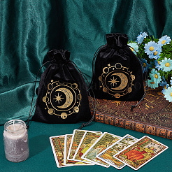 2 pochette de rangement en velours imprimé lune avec cordon de serrage pour carte de tarot&nbsp;ABAG-CN0001-79B