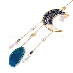 Drahtumwickelter natürlicher Lapislazuli-Mond mit Lebensbaum-Anhänger-Dekorationen&nbsp;HJEW-K046-07G-01