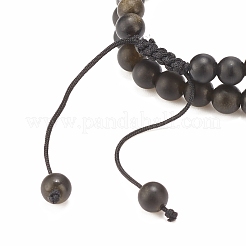 2pcs 2 bracelets de perles tressées en obsidienne naturelle et hématite synthétique serties de léopard en zircone cubique&nbsp;BJEW-JB08119-02
