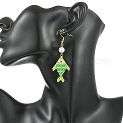 Boucles d'oreilles pendantes en acier inoxydable 304 avec perles de verre cylindriques&nbsp;EJEW-MZ00815