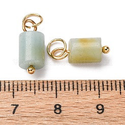 Natürliche Blumen-Amazonit-Säulenanhänger mit Biegeringen aus Edelstahl 304&nbsp;G-Q032-01G