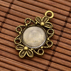 12 mm transparentes Glas Cabochon Abdeckungen und oval mit Blumen Zink-Legierung Anhänger cabochon Fassungen&nbsp;DIY-X0231-AB-NF