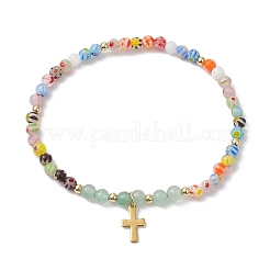 4 mm runder Edelstein und handgefertigte Stretch-Armbänder aus Bunte Malerei-Perlen&nbsp;BJEW-JB10257