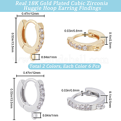 12 pieza de aro para pendientes de aro con micropavé de latón y circonita cúbica transparente de 2 colores&nbsp;KK-BBC0012-09