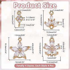 16 pièces 4 styles en laiton pavé clair connecteur de zircone cubique breloques&nbsp;KK-HY0004-39