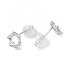 Anlaufgeschützte rhodinierte Ohrstecker aus Feinsilber mit Davidstern 999 für Damen&nbsp;EJEW-S215-05P