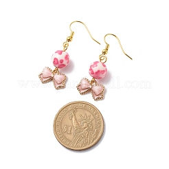 3 paio di 3 ciondoli smaltati in lega rosa stile e orecchini pendenti con perline in resina&nbsp;EJEW-JE05030-04
