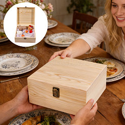 Quadratische Verpackungsboxen aus Kiefernholz mit Metallverschlüssen&nbsp;CON-WH0089-186-1