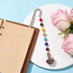 7 perla di pietra preziosa chakra e segnalibri pendenti con bottiglia dei desideri a forma di cuore in vetro occhio di tigre naturale&nbsp;AJEW-JK00313-02