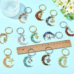 7 porte-clés lune en pierres précieuses naturelles et synthétiques&nbsp;KEYC-FS00046-01