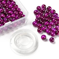 100 Stück 8 mm gefärbte und erhitzte natürliche rosa Tigerauge-Rundperlen&nbsp;DIY-LS0002-66