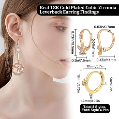 8 pièce de boucles d'oreilles à levier en laiton et zircone cubique de style 2&nbsp;KK-BBC0004-94