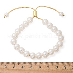 Bracelet coulissant en perles de coquillage avec chaîne serpent en laiton&nbsp;X-BJEW-B066-01B-02