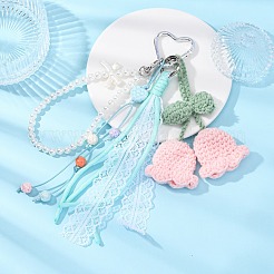Adornos colgantes de hilo de algodón crochet con lirio de los valles y perlas ABS redondas y cordón de poliéster.&nbsp;HJEW-JM04387-02