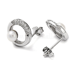 Anello in zirconia cubica anti-ossidazione con orecchini a bottone in perle naturali&nbsp;EJEW-F318-18P