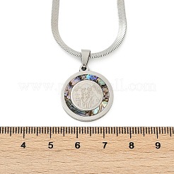 201 Edelstahl flache runde Anhänger flache Schlangenkette Halsketten für Männer&nbsp;NJEW-S387-04P
