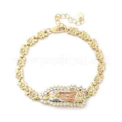 Messing-Armbänder mit Mikropflaster und klaren Zirkonia-Blumengliedern für Damen&nbsp;BJEW-U044-03A-G