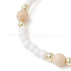 Bracelet extensible rond en perles de verre et fossiles naturels (2 pièce) pour femme&nbsp;BJEW-JB13308