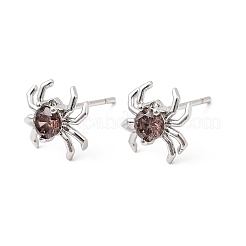 Spinnen-Ohrstecker aus Messing mit Mikropavé und Zirkonia&nbsp;EJEW-L306-04P-01
