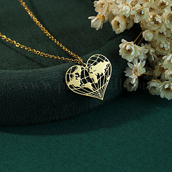Collane con ciondolo a forma di cuore con mappa in acciaio inossidabile 201 per donna&nbsp;FS-WGB4230-01