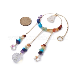 Chip di pietre preziose chakra e decorazioni pendenti con anelli in ottone&nbsp;HJEW-JM01284