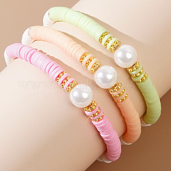 Bracelet extensible en pâte polymère bicolore (3 pièce) avec perles rondes d'imitation&nbsp;KQ6129