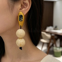 Pendientes de botón de madera y vidrio para mujer&nbsp;WG46741-01