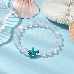 Bracelets de perles turquoise synthétiques teints en étoile de mer de plage&nbsp;BJEW-JB10252-02