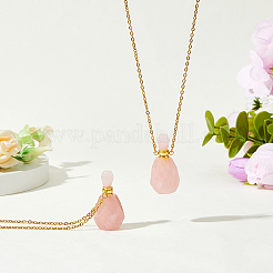 Colliers pendentifs en forme de flacon de parfum ovale en quartz rose naturel&nbsp;NJEW-WH0022-40A