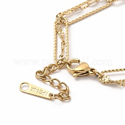 Ionenplattierung (IP) 304 Edelstahl Büroklammer & geriffelte Ketten Doppelschicht mehrsträngiges Armband für Frauen&nbsp;BJEW-E074-04G