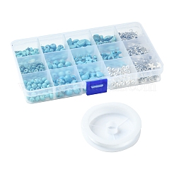 DIY-Kits zur Herstellung von Armbändern aus synthetischen türkisfarbenen Perlen mit gemischten Formen&nbsp;DIY-FS0007-53