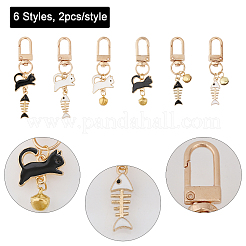 6 ensemble de 3 pendentifs décoratifs en alliage émaillé en forme de chat et d'arête de poisson&nbsp;KEYC-CA0001-51