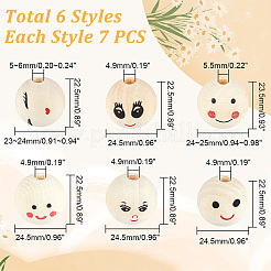 42 pièces 6 styles de perles européennes en bois imprimé&nbsp;WOOD-GO0001-04