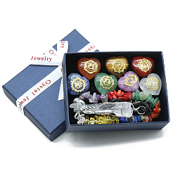 7 Chakra-Heilkristall-Set in Herzform&nbsp;DJEW-PW0024-01