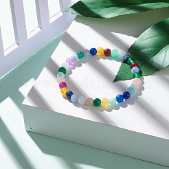 Bracelet extensible de perles rondes en jade blanc naturel pour elle&nbsp;BJEW-JB06950-01