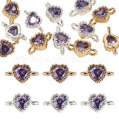 12 Stück 2 Farben Messing Pavé Zirkonia Herz Glieder Verbinder Charms&nbsp;KK-TA0003-48E