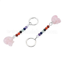 Llavero con colgante de calavera de cuarzo rosa natural&nbsp;G-N341-01E
